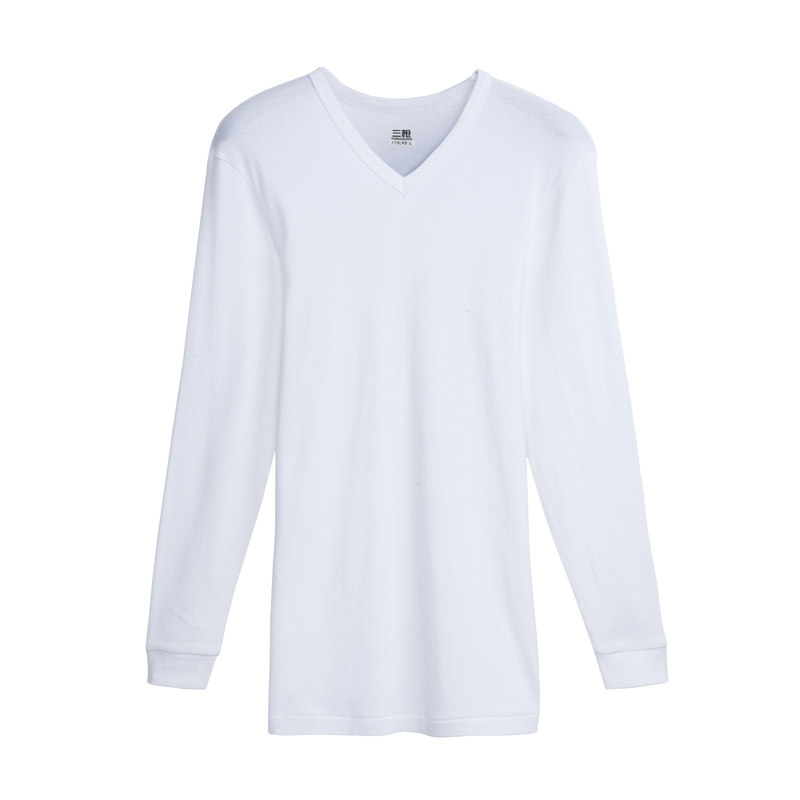 三枪内衣纯棉男士V领棉毛衫舒肤透气全棉单件上衣秋衣正品打底衫