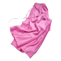 Korean Pink Temperament Ice Silk Cool Pants Womens 2024 Summer Thin Versatile Elastic Waist Strap Casual Wide Leg Pants