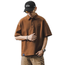 American retro mens polo shirt short-sleeved summer 2024 new trendy brand heavyweight loose large size mens T-shirt