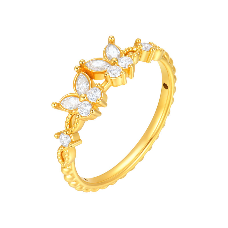 Ming brand jewelry double butterfly dream hard gold ring pure gold moissanite inlaid gold butterfly ring AFM0495