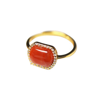 Natural sichuan material nanhong agate full color and fleshy persimmon red 925 sterling silver inlaid ring women's nanhong ring jewelry