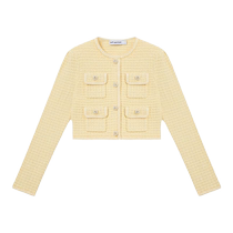 (Same style as He Chaolian) self-portrait 2024 spring and summer new cream yellow waffle knitted jacket