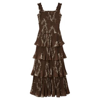 Snidel2025 autumn and winter new retro plaid printed suspender ruffle cake dress swfo254181