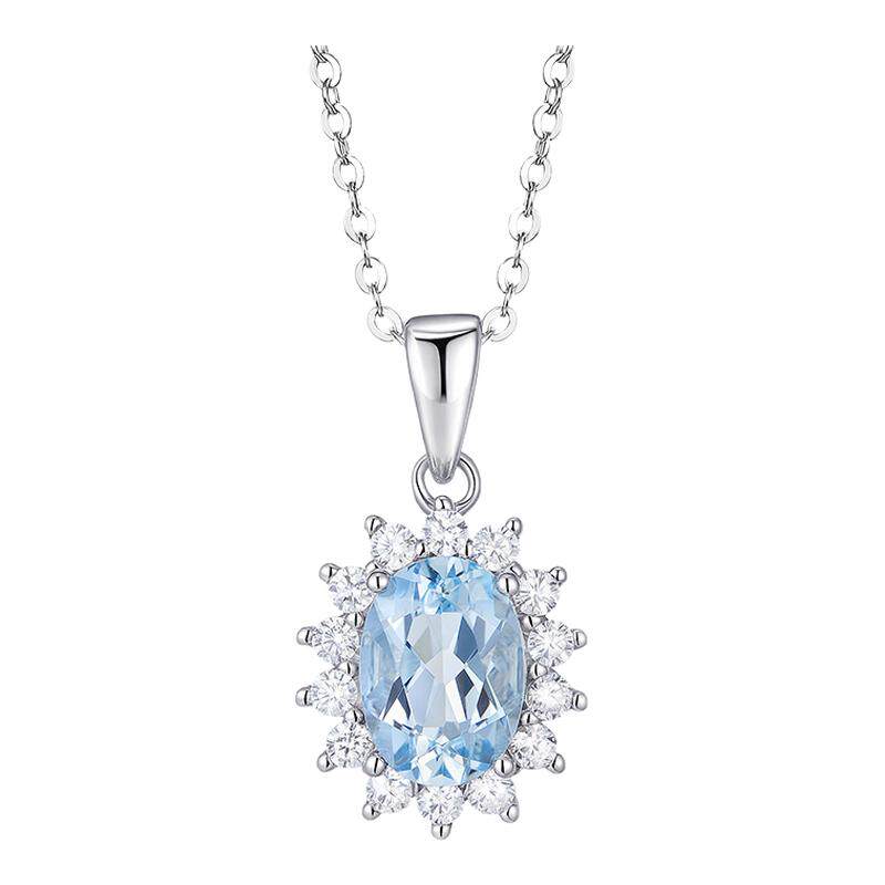 ILCO Yuke Blue S925 Silver Natural Princess Diana Style Aquamarine Pendant Fashion Colorful Women's Ring