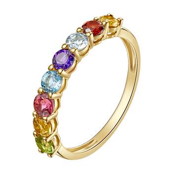 Ilco youke hua xuanling 18k gold tourmaline ring natural gemstone citrine garnet color gemstone row ring
