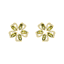 (Self-operated) DAISY BEAUTY olive green petal zircon earrings niche high-end s925 silver earrings