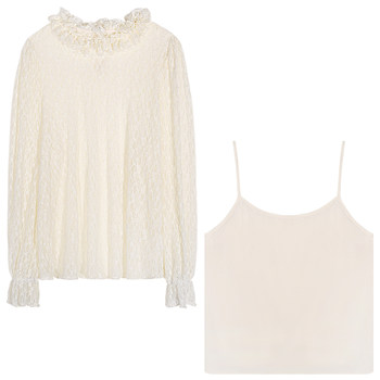 Luoluo jiejie lace bottoming shirt two-piece set for women