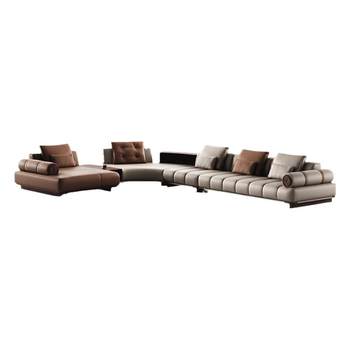Leather sofa large apartment north american black walnut corner