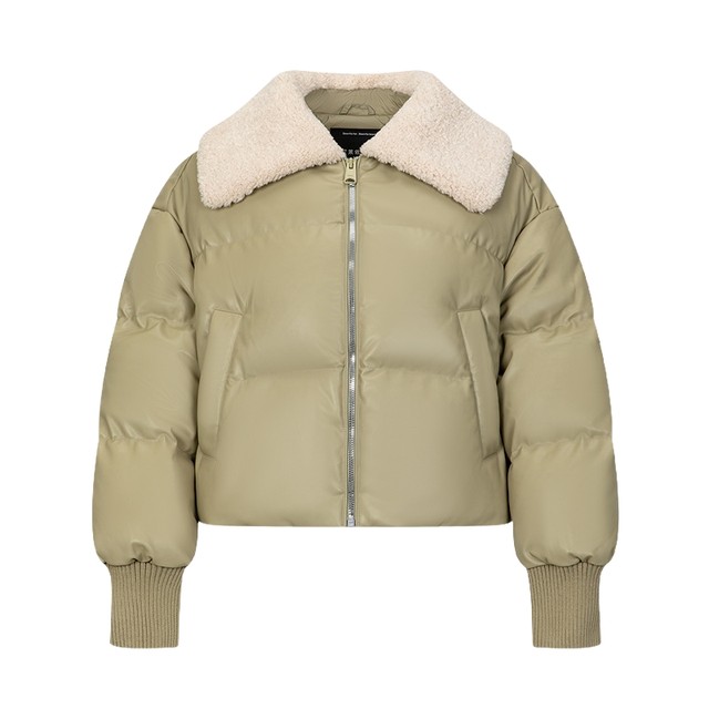 Alai's new down jacket, short imitation lamb fur collar