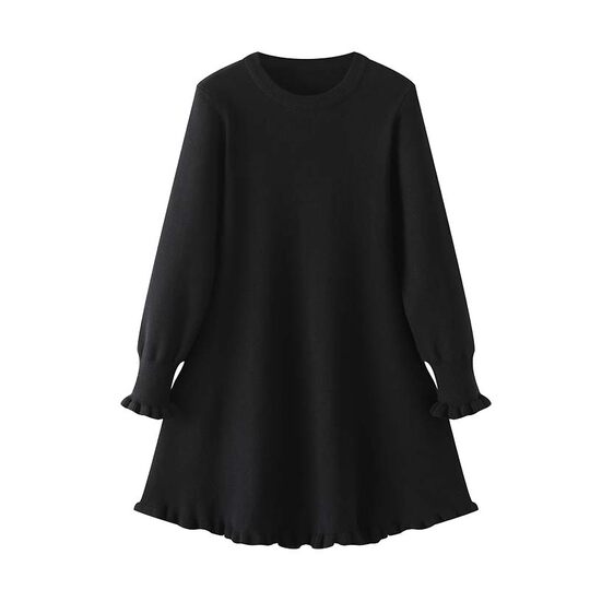 Long-sleeved dress for women's base knitted black skirt