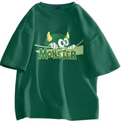 GENIOLAMODE monster t-shirt men's summer pure cotton 2024 new green men's niche round neck boys' short sleeves