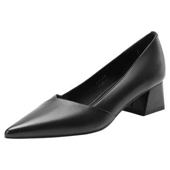 Saturday retro pointed toe high heel shallow mouth single shoes for women autumn new style not tired feet thick heel work commuting small leather shoes