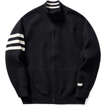 Momax ເຄື່ອງນຸ່ງຜູ້ຊາຍ Stand Collar Knitted Jacket Men's Spring Casual Fashion Sweater Men's Trendy Striped Jacket