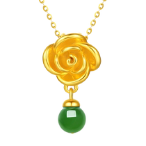 Zhou Taisheng K gold inlaid jade Hetian jasper rose flower pendant jade pendant for women as a gift for mother and girlfriend