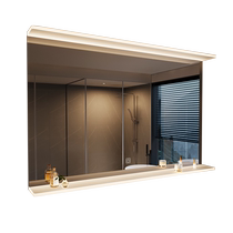 Smart bathroom mirror upper and lower shelves luminous LED toilet bathroom sink hotel defogging ultra-white glass