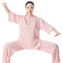 Cotton Nun Tai Chi Costume Woman Spring Summer Huit morceaux de Jintaijiquan Martial Arts Performance Competition High End Short Sleeve Cotton Numb Taiji Fu