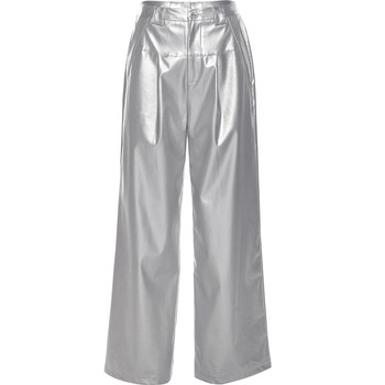 Kliou Cool and Stylish High-Waisted Silver Casual Pants for Women, Loose Fit, Slimming, Wide-Leg, Floor-Length Trendy Pants