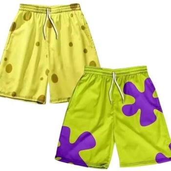 Summer 2-piece Spongebob shorts for men and women, trendy beach pants for home, ກາງເກງຫ້າຈຸດ, ດາວໃຫຍ່