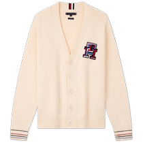 Tommy 24 new spring and summer mens pure cotton color-blocked suede letters loose knitted cardigan jacket 34679