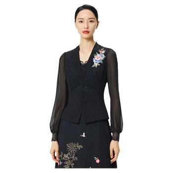 Black lace v-neck long-sleeved top