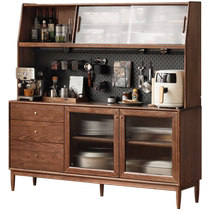 Genji Muyu all solid wood sideboard wall integrated storage cabinet small apartment black walnut tea cabinet storage cabinet