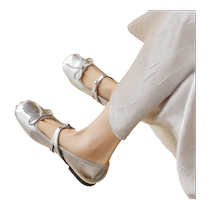 Daphne Silver Mary Jane Shoes Womens Summer 2024 New French Style Shoes with Skirt Temperament Ballet Small Leather Shoes