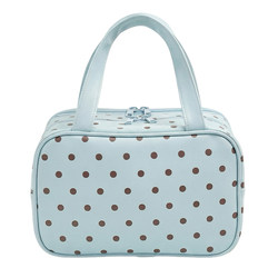 Mint Green Polka Dot Cosmetic Bag for Women, Large Capacity, Portable Toiletry Bag for Outings, Partitioned Storage Bag, Waterproof Cosmetic Bag