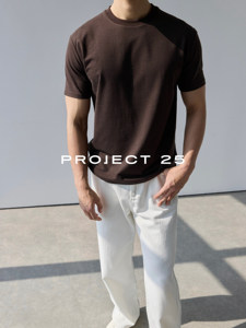 PROJECT 25 亚麻莱赛尔混纺爽肤透气小袖口圆领短袖休闲百搭T恤夏