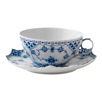 Royalcopenhagen royal copenhagen ຊຸດຊາທີ່ແຕ້ມດ້ວຍມືທີ່ມີລູກໄມ້ເຕັມຮູບແບບ, ຖ້ວຍຊາແລະ saucer ຂອງປະທານສູງສຸດ