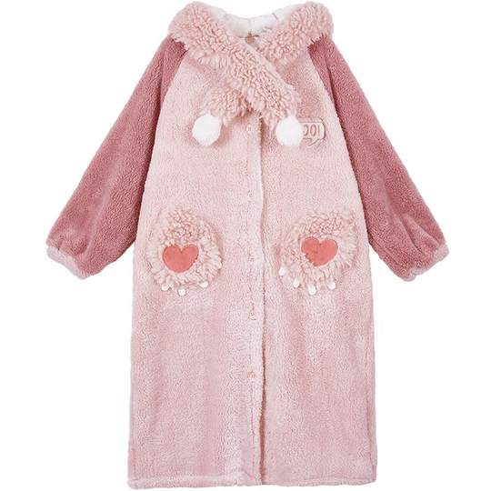 睡衣女冬珊瑚绒睡裙冬睡衣冬款睡袍女冬长款毛绒浴衣家居服加厚D