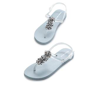 透明凉鞋女夏软底平底时尚水晶鞋果冻鞋舒适沙滩鞋白色一字带凉鞋