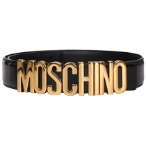 (Self-operated) MOSCHINO Womens leather gold letter logo plate buckle belt belt