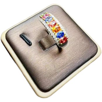 Natural colored sapphire ring row 3×4 925 silver finely inlaid natural colored gemstone jewelry