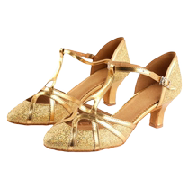 Morden Dance Adult Lady High Heel Soft Bottom Latin Dance Shoes Dancing Ballroom Dancing Shoes Summer Hollowed-out Gold