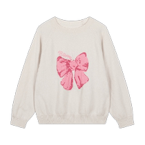 Maradin childrens clothing childrens sweater 24 winter new style girls and big childrens bow jacquard contrast raglan sleeve cashmere sweater