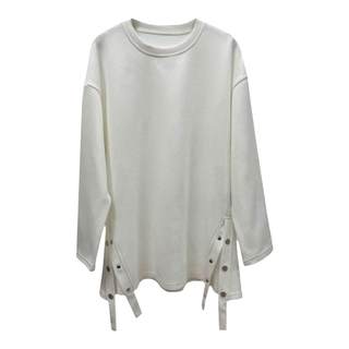 白色加绒卫衣外套女中长款t恤遮屁股洋气宽松慵懒风开叉加厚上衣