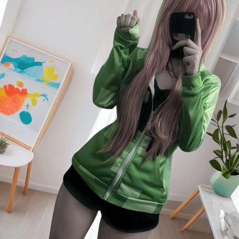Minecraft Game Cosplay Printed Cartoon Summer Thin Hooded Sweatshirt Creeper Girl Cosplay White Zip-Up Jacket