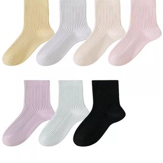 韩系中筒袜子女士纯色休闲长腰竖条纹堆堆吸汗防臭春秋款美腿月子