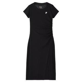 FILA FUSION斐乐潮牌女子针织连衣裙2024秋新款开叉修身长款裙子