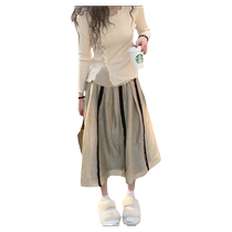 Maternity skirt 2024 spring and autumn new fashionable design high-waist slimming belly-supporting pleated A-line long skirt
