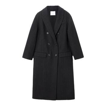 OVV Outlet秋冬女经典撞色复古双排扣长款亚麻羊毛混纺大衣