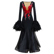 Danbaoluo modern dance dress elegant feather bell sleeves large skirt black pool competition dress ladies waltz dance dress