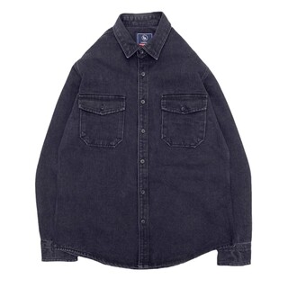 阿美咔叽重磅牛仔衬衫男宽松工装美式休闲秋季厚黑色长袖衬衣外套