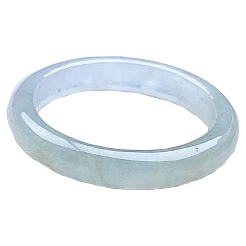 Natural jadeite ring milky white light green double color jade ring