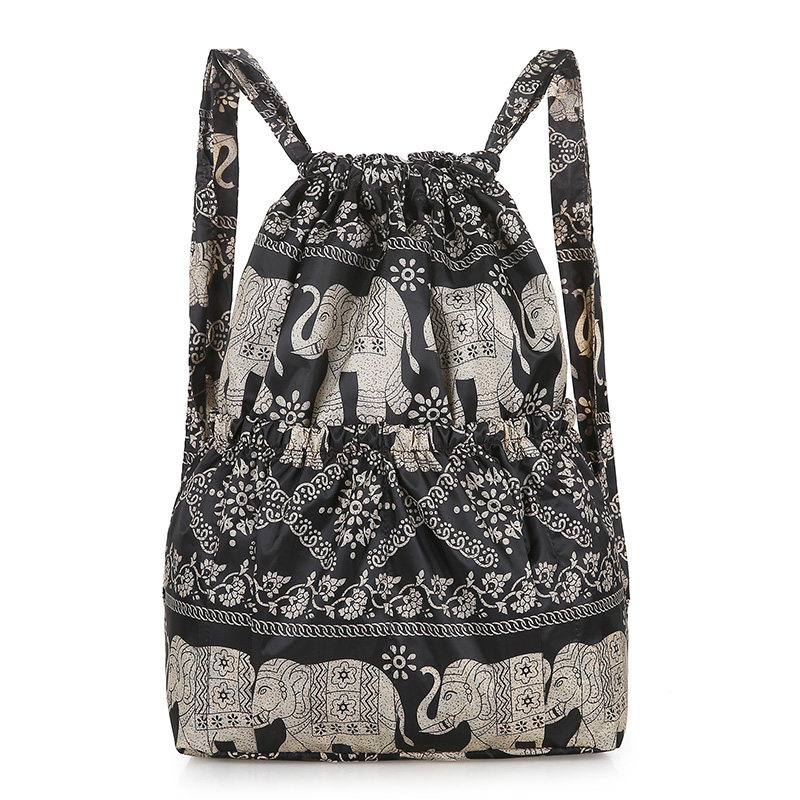 Large capacity versatile drawstring printed nylon backpack