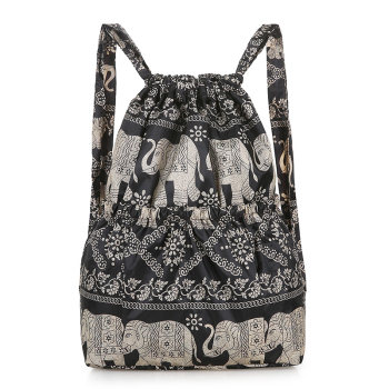 Large capacity versatile drawstring printed nylon backpack