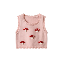 Fanhunting Girls Knitted Vest Autumn Clothing 2024 New Style Childrens Vest Baby Vest Outerwear Waistcoat Spring and Autumn