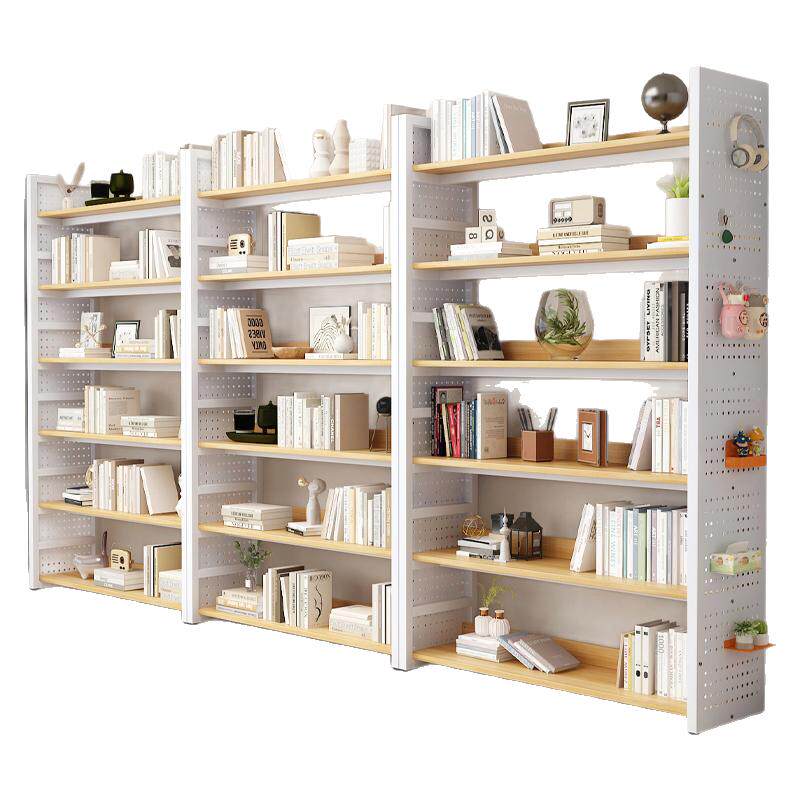 Bookshelf floor multi-layer storage cabinets simple steel and wood storage