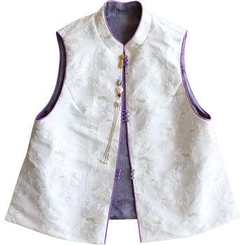 Yun shu wears a standing collar printed horse clip on both sides of the double-breasted neckline