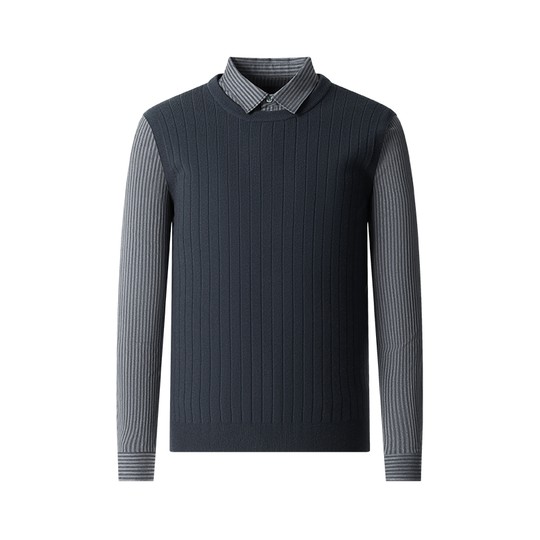 SHANSHAN杉杉假两件毛衣男款秋冬季新款男士内搭针织衫加厚羊毛衫